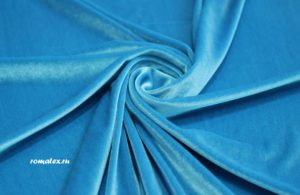 Ткань для мебели Бархат стрейч цвет голубой