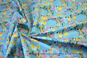 Ткань для покрывала хлопок сатин одуванчики голубой